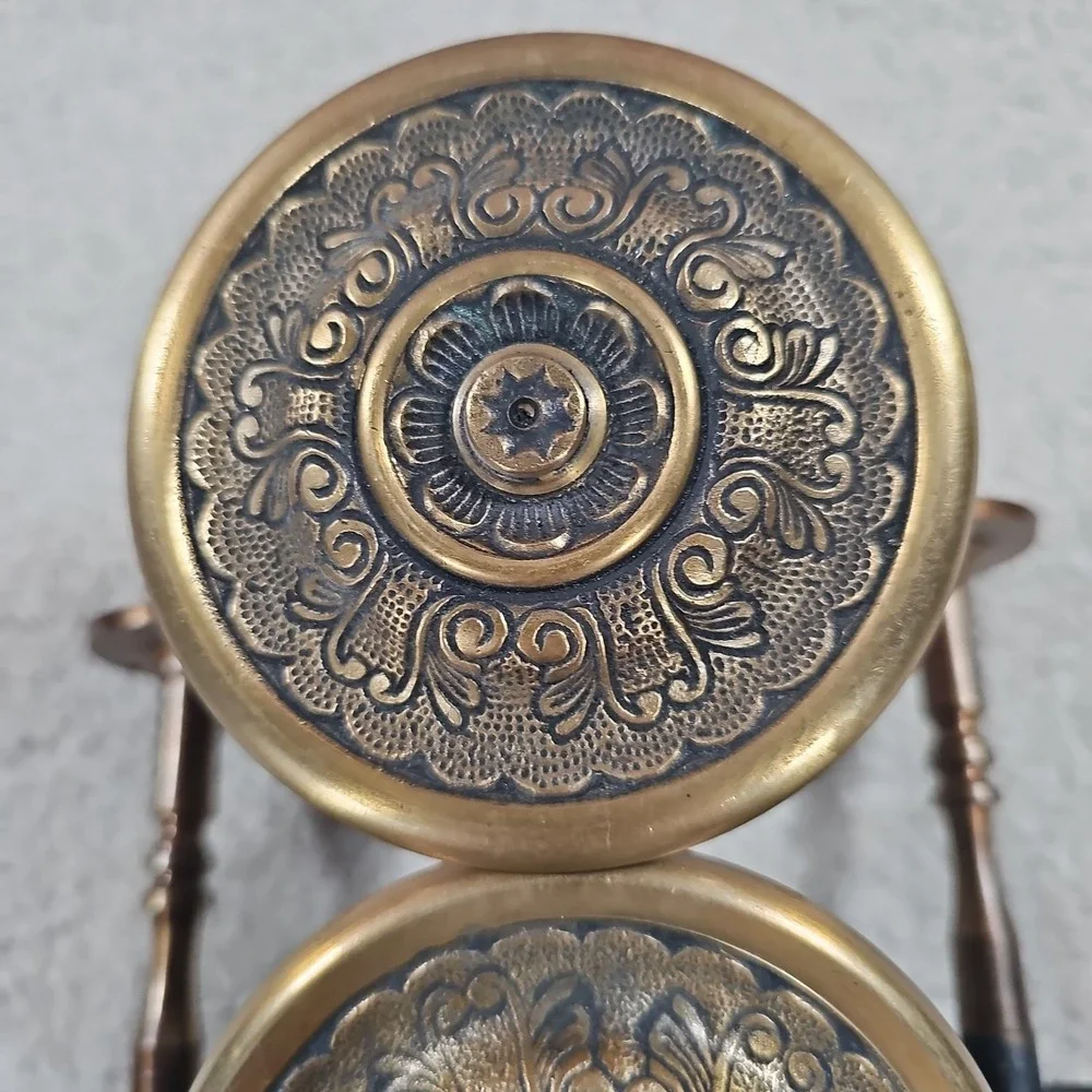 Mid Century Solid Brass Curtain Tiebacks Rope Medallion Floral Round Set 4 Vtg